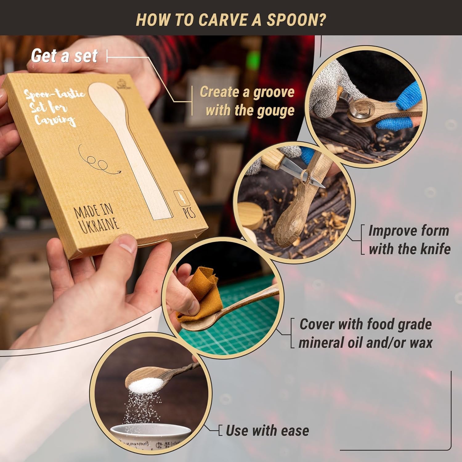 BB3 Spoon Carving Kit Wood Carving Spoon Blank Wood for Whittling Unfinished Wood Blocks Carving Blanks Hobby Wood Carving Blocks Wooden Blank for Carving (Alder, Walnut, Elm, Maple)