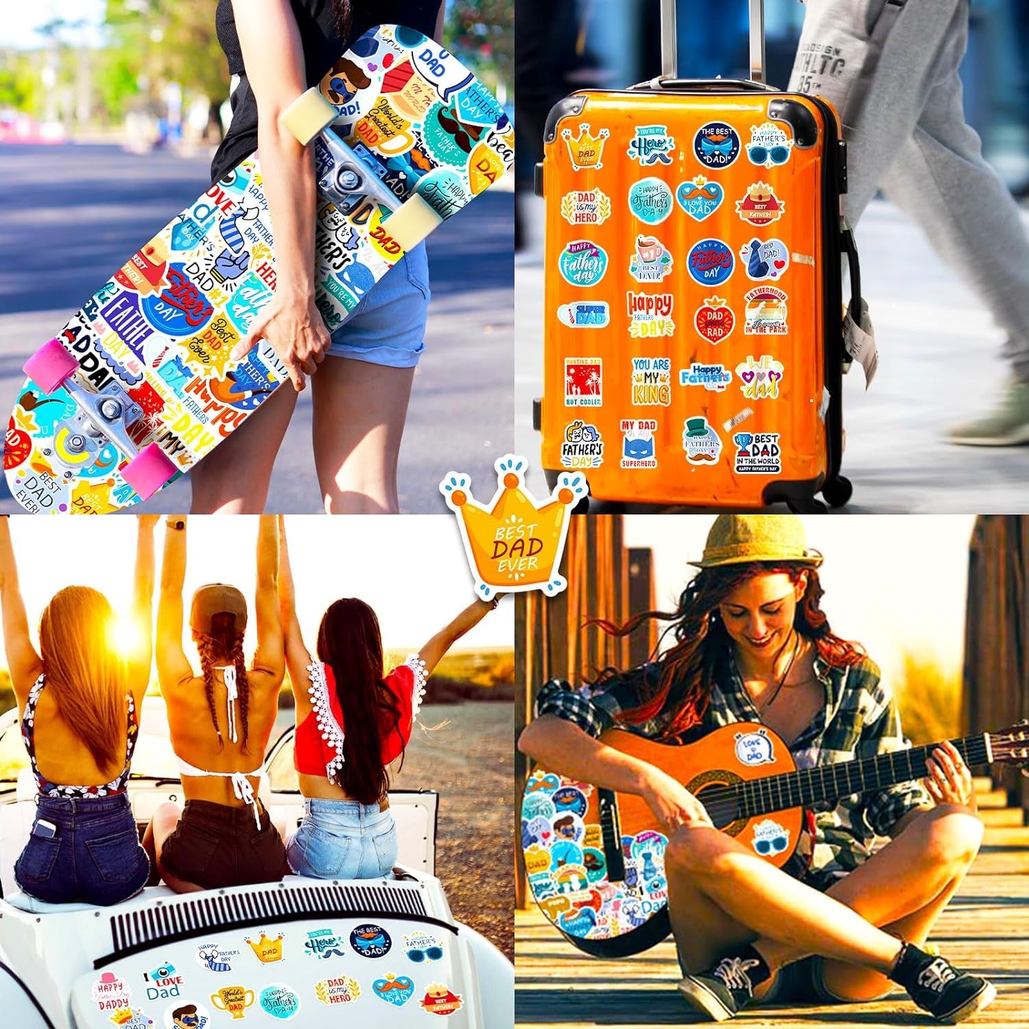 Fathers Day Stickers for Adults, 150Pcs Fathers Day Stickers Decals Decorations Bulk Gifts Set for Fathers Day Gift Cards Scrapbook Skateboard Laptop Water Bottle.