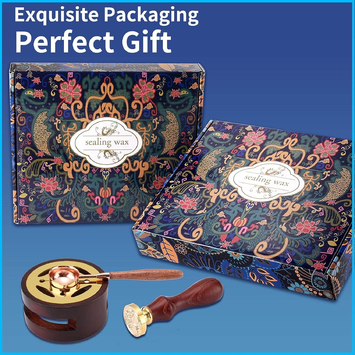 Wax Seal Stamp Kit with Gift Box, 24 Colors and 624 Pcs Wax Seal Beads with Wax Seal Stamp, Sealing Wax Warmer, Wax Seal Metallic Pen and Envelope, Wax Seal Kit for Gift and Decoration