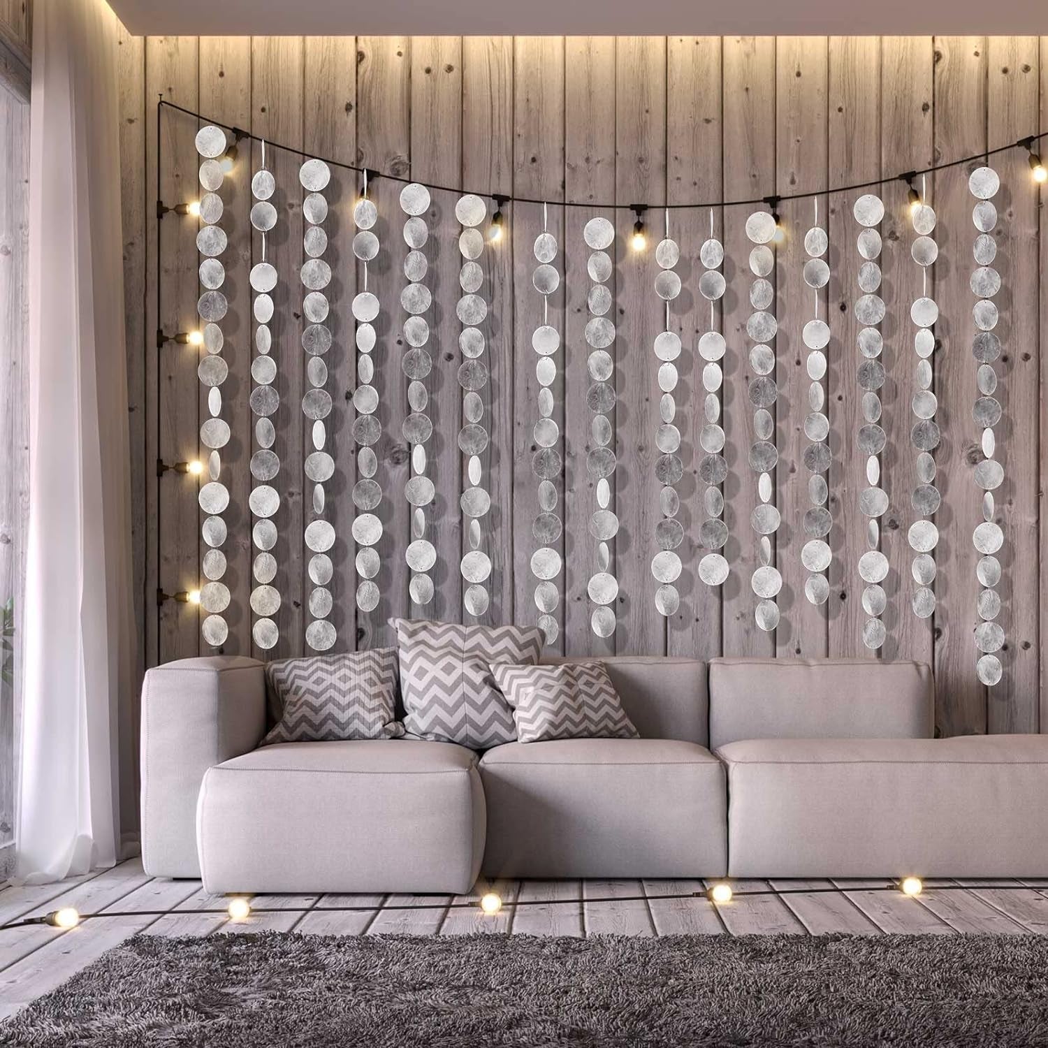 Capiz Shells round Natural Shells 2 Inch Sea Oyster Shells for Crafting with 2 Holes for Wind Chimes DIY Craft Hanging(120 Pcs)