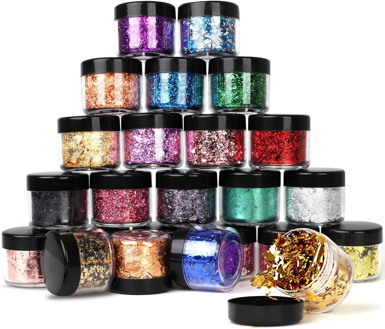 Gold Foil Flakes, 24 Color, Metallic Foil Flakes, Gilding Flakes, Gold Leaf Flakes, Gold Flakes for Resin, Nails, Painting, Crafts