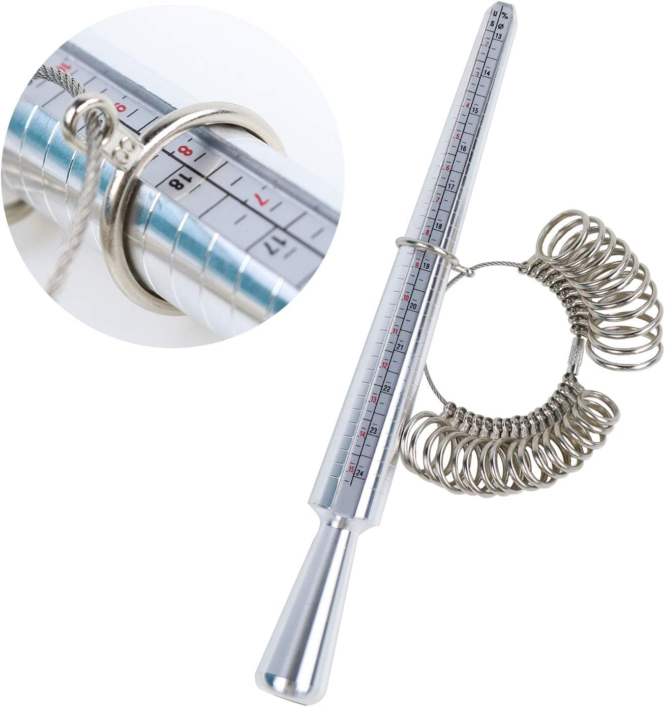 Ring Mandrel Metal Ring Sizer Set with Jewelry Rubber Mallet Hammer Rings Size Measuring Tools Finger Gauge Wood Ring Shaper Tool Jeweler'S Repair Kit