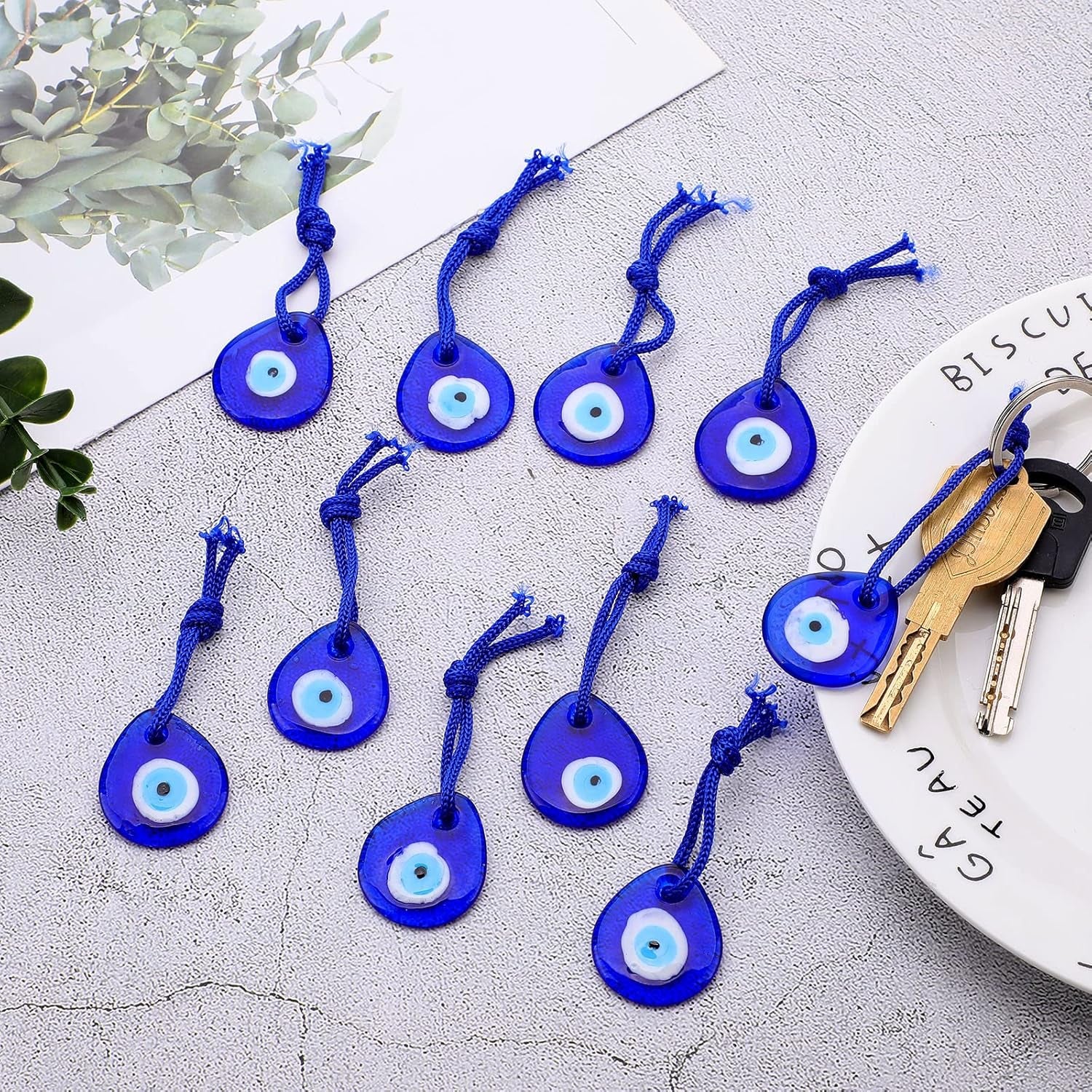 20 Pieces Turkish Blue Evil Eye Beads Charms Pendants Crafting Glass Beads Wall Hanging Ornament with Ropes for Jewelry Accessories Home Craft Decoration (Waterdrop)