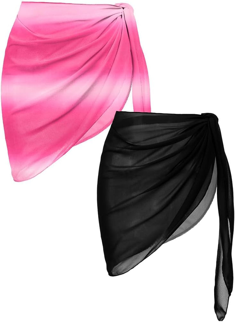 2 Pieces Women Beach Sarongs Sheer Cover Ups Chiffon Bikini Wrap Skirt for Swimwear S-XXL