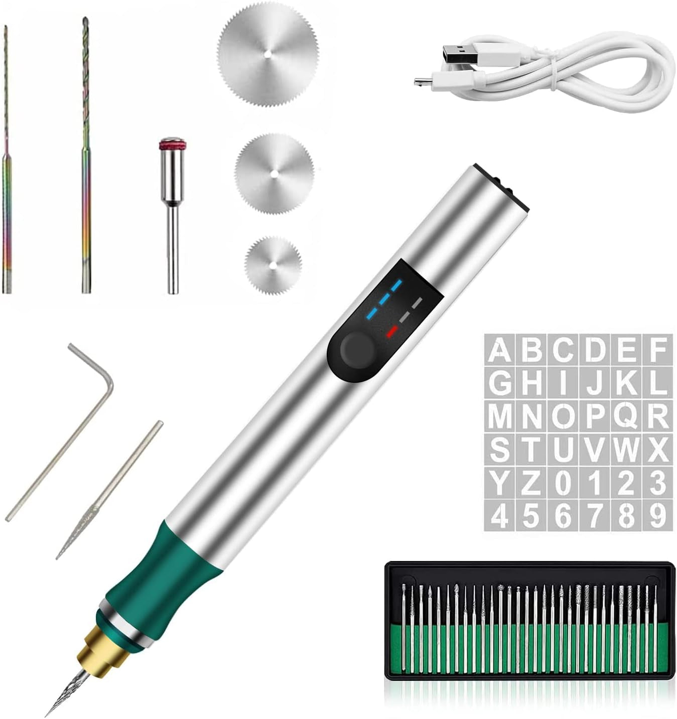 Electric Engraving Pen with 36 Stencils,25W Cordless Etching Engraving Tool with 35Bits,Usb Rechargeable Mini Micro Professional Engraver Machines for Jewelry Wood Metal Glass Stone Plastic (Black)