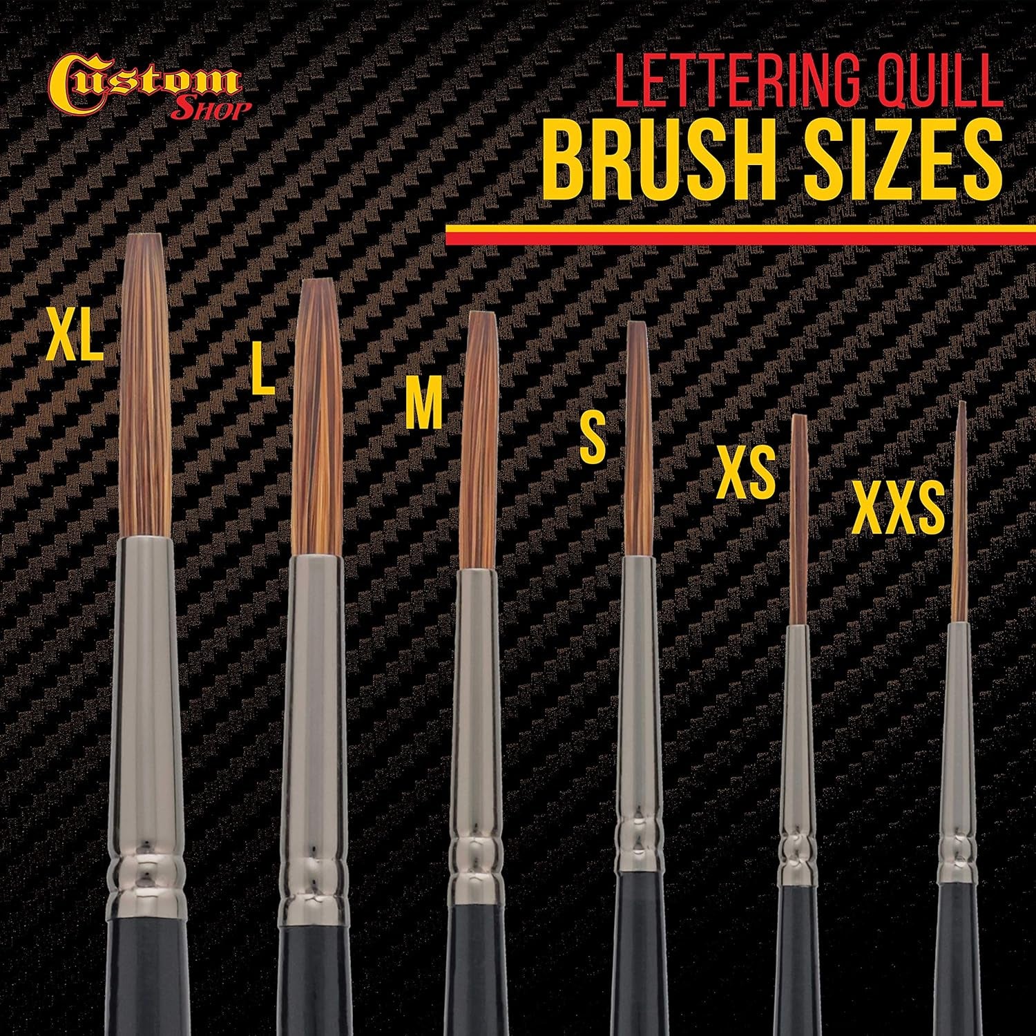 Set of 6 Lettering Quill Brushes for Sign Painting, Sizes XL, LG, MED, SM, XSM, XXSM - Brush Bristle Blend of Squirrel Taklon Hair, Professional Paint Pinstriping Striping Letter Lines Art