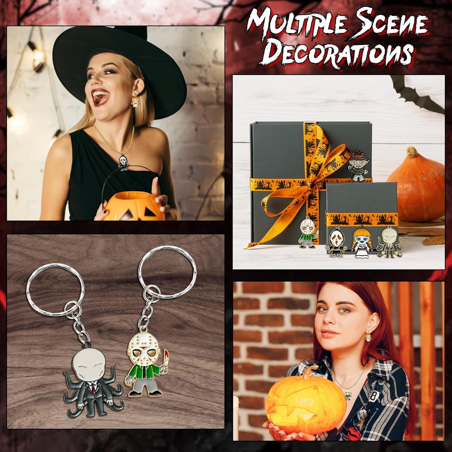 28Pcs Horror Classic Movie Character Charms Halloween Enamel Pendants, Horror Alloy Charm Pendant Ghost Dangle Halloween Scary Earring Necklace Bracelet Charms for Jewelry Making DIY Crafts Gifts