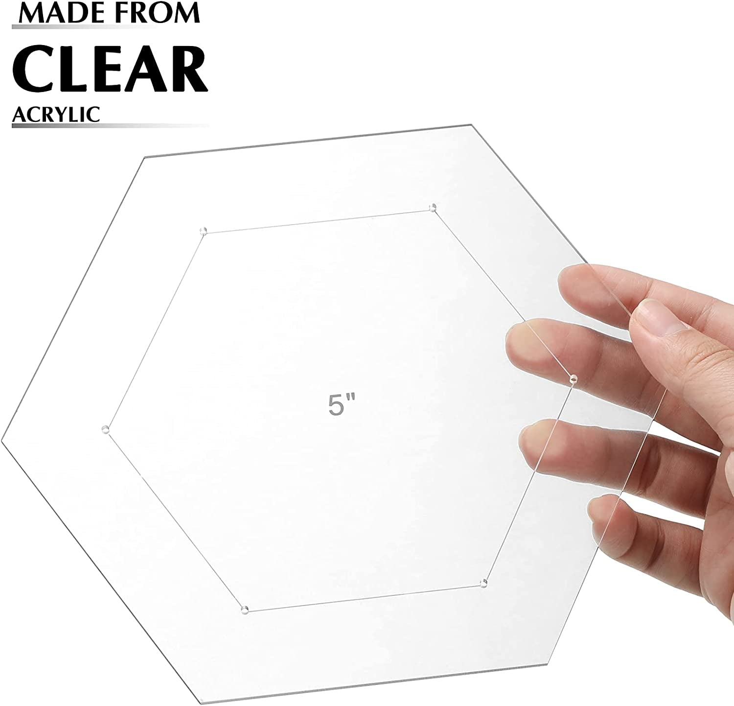 6 Pieces Hexagon Quilting Templates 1 Inch, 1.5 Inch, 2 Inch, 3 Inch, 4 Inch, 5 Inch with 1/4 Inch Seam Allowance, Acrylic Quilting Templates for DIY Quilting Sewing Crafts