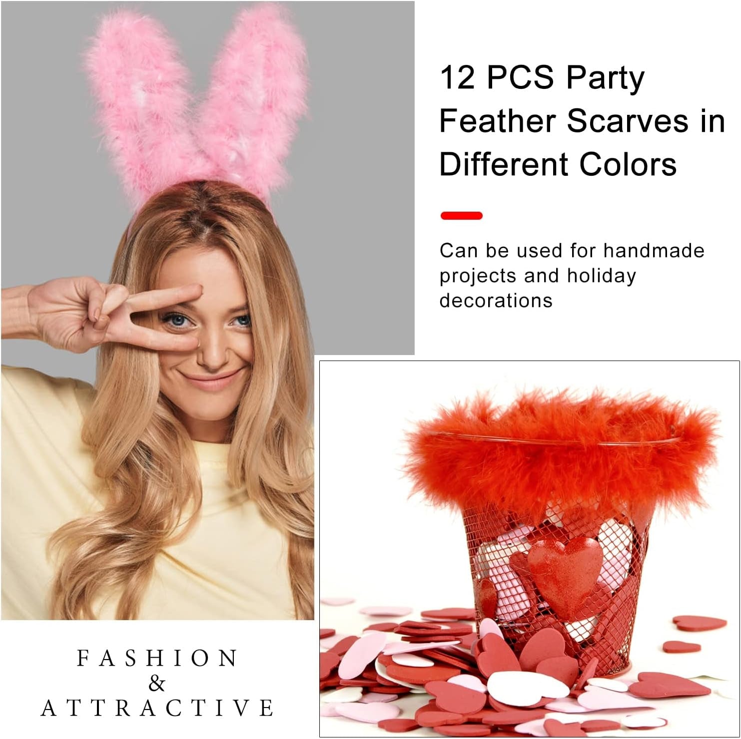 12 Packs 6.6Ft Colorful Feather Boas, Turkey Feathers Boa Rainbow Boa Chandelle Feather Boa Colorful Marabou Feather Boas for Craft Wedding Party Dress up Halloween Costume Decoration