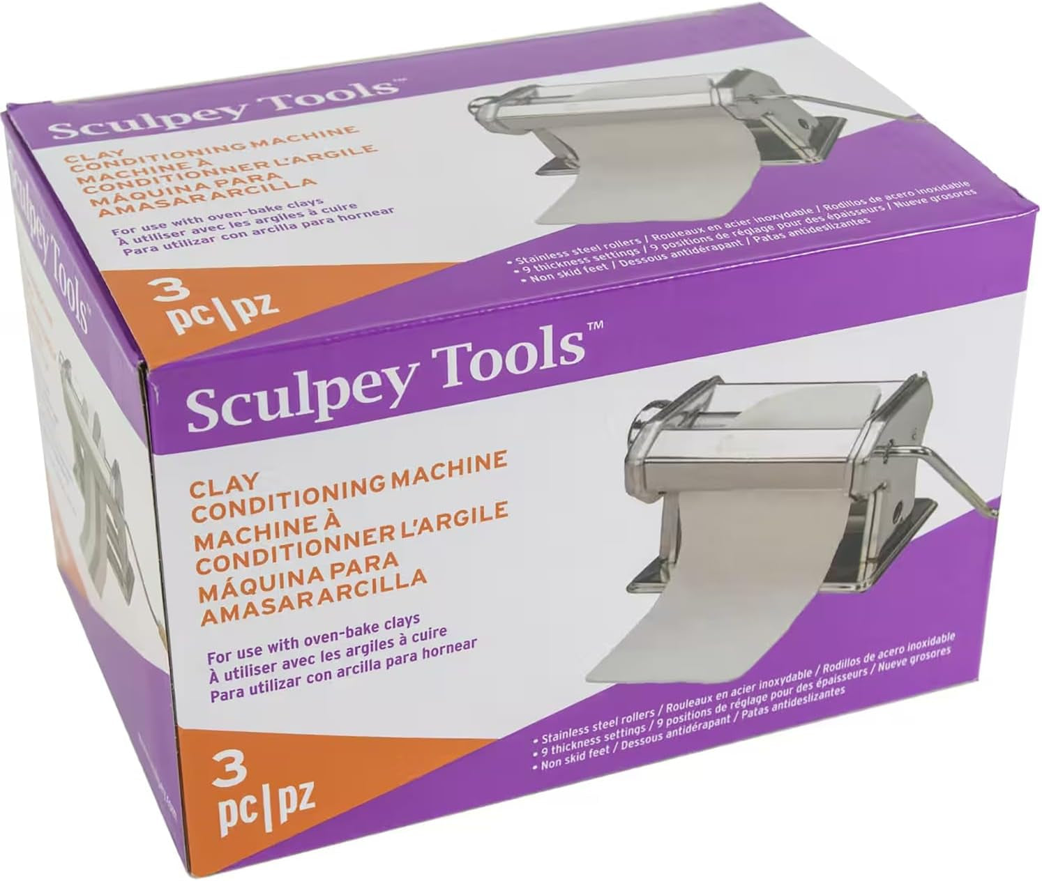 Tools Clay Conditioning Pasta Machine, Polymer Oven-Bake Clay Tool, 9 Thickness Settings, Includes Clamp and Hand Crank, Great for All Skill Levels and Craft Projects