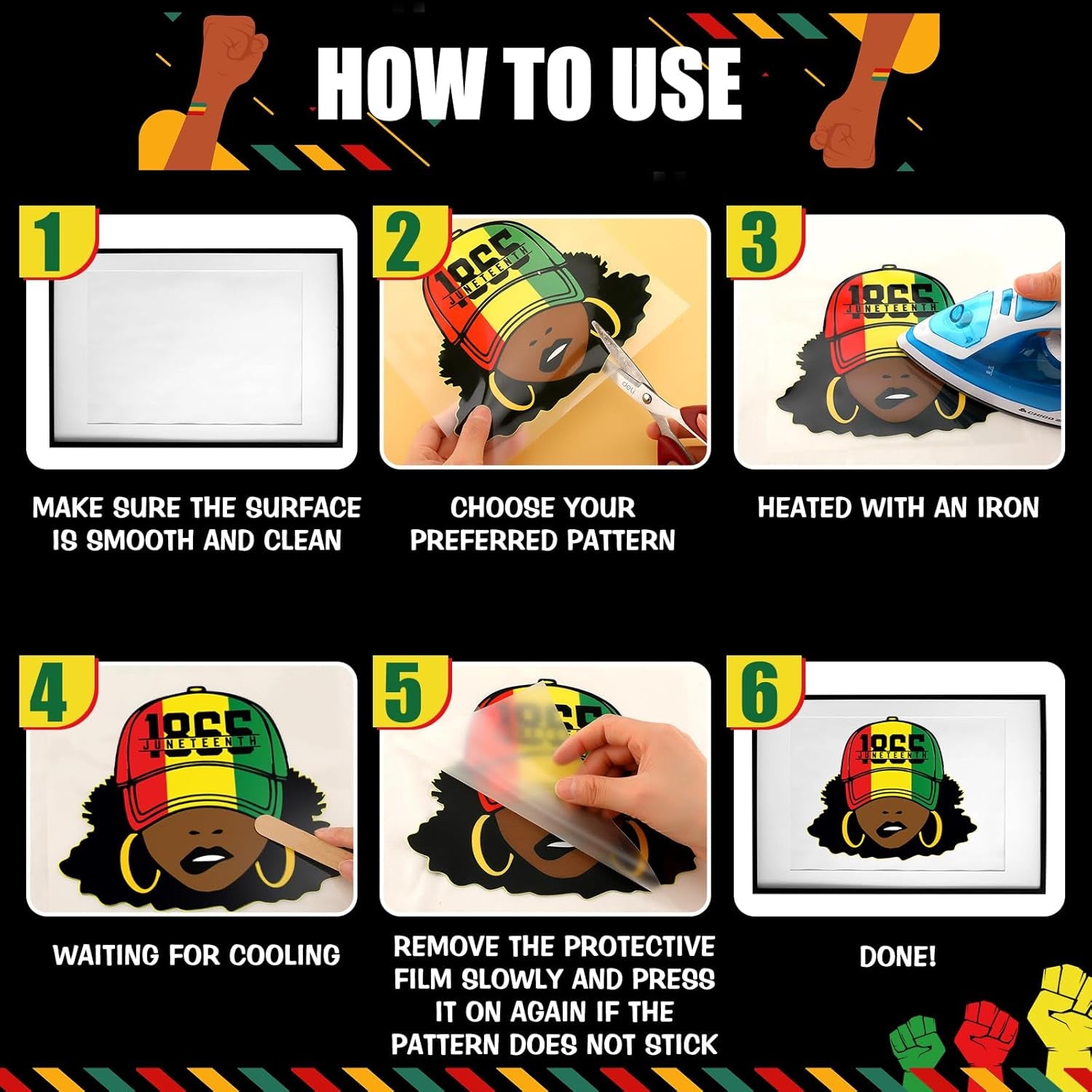 30 Sheets Juneteenth Iron on Decals Black History Month Vinyl Heat Transfer Stickers Black History Iron on Patches Appliques for Clothes T Shirts Pillow DIY Crafts