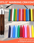 2 Pack Crayon Holder for 1/2'' round or Hexagonal Marking Crayons, Wood Lumber Crayon Holder with Metal Chuck, Metal Caps and Nylon Lanyard, Walnut Handle