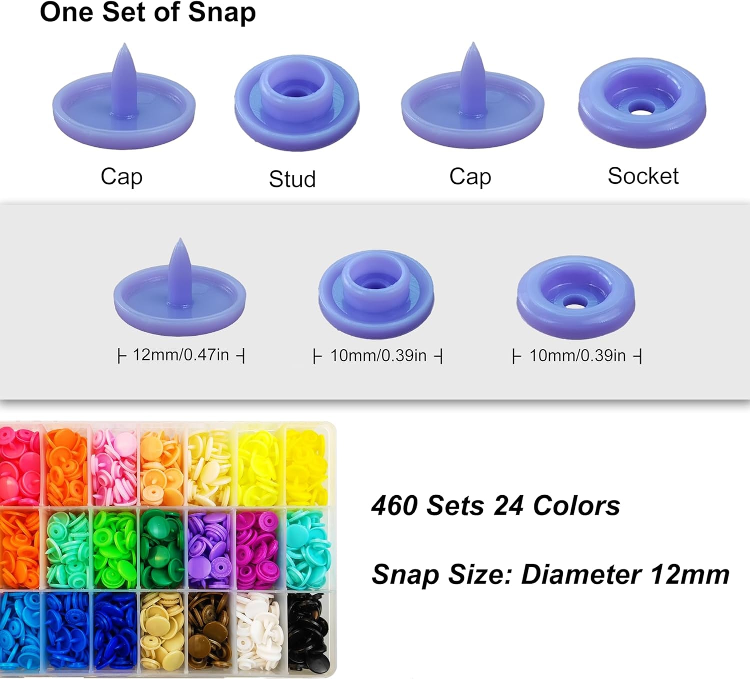 Plastic Snaps with Snap Pliers, 460 Sets 24-Colors Snap Buttons for Sewing, Snap Fasteners Kit for Sewing, Clothing, Crafting