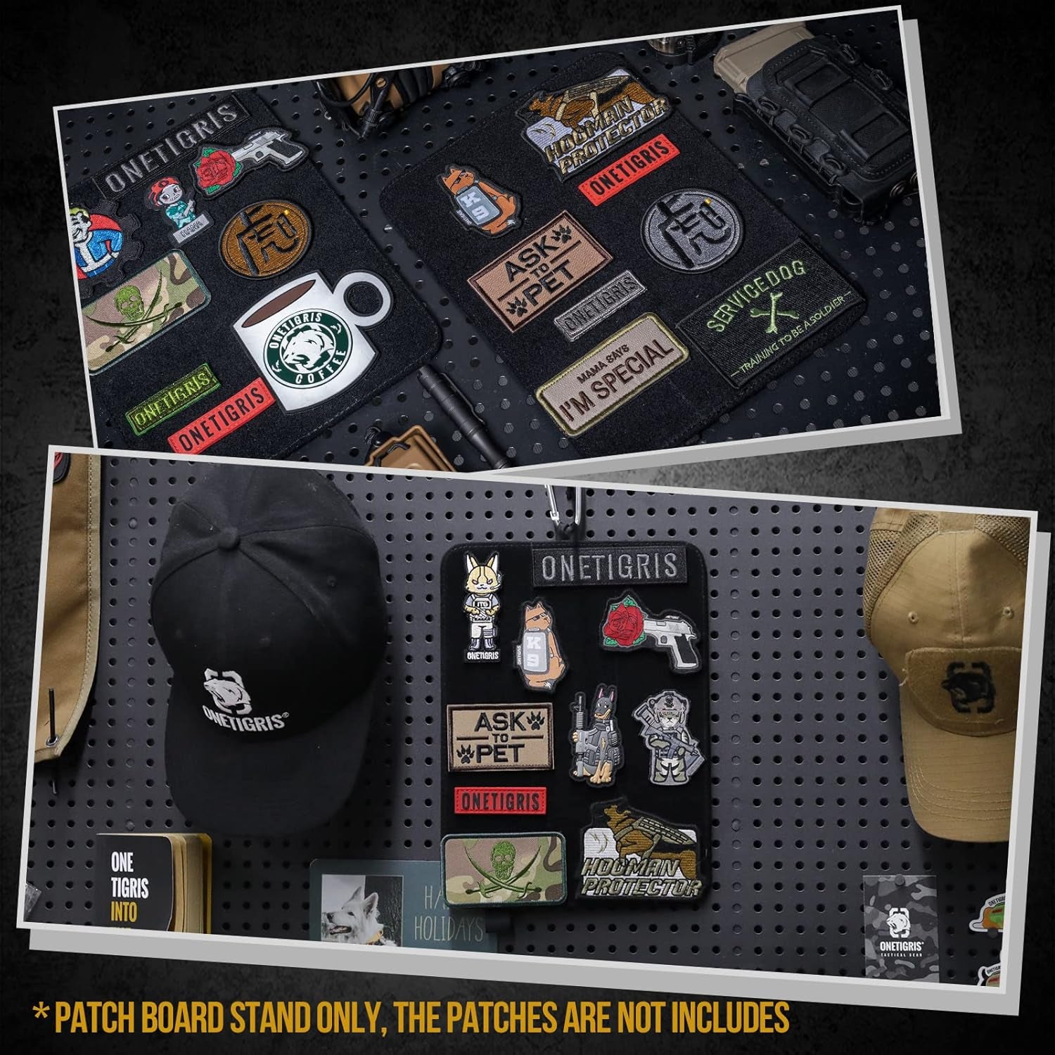 Patch Board, Tactical Patches Display Panel Stand Holder Organizer with Loop Surface for Hook &amp; Loop Patch, Morale Patch, Military Patch Collections(No Patches Included) - Black