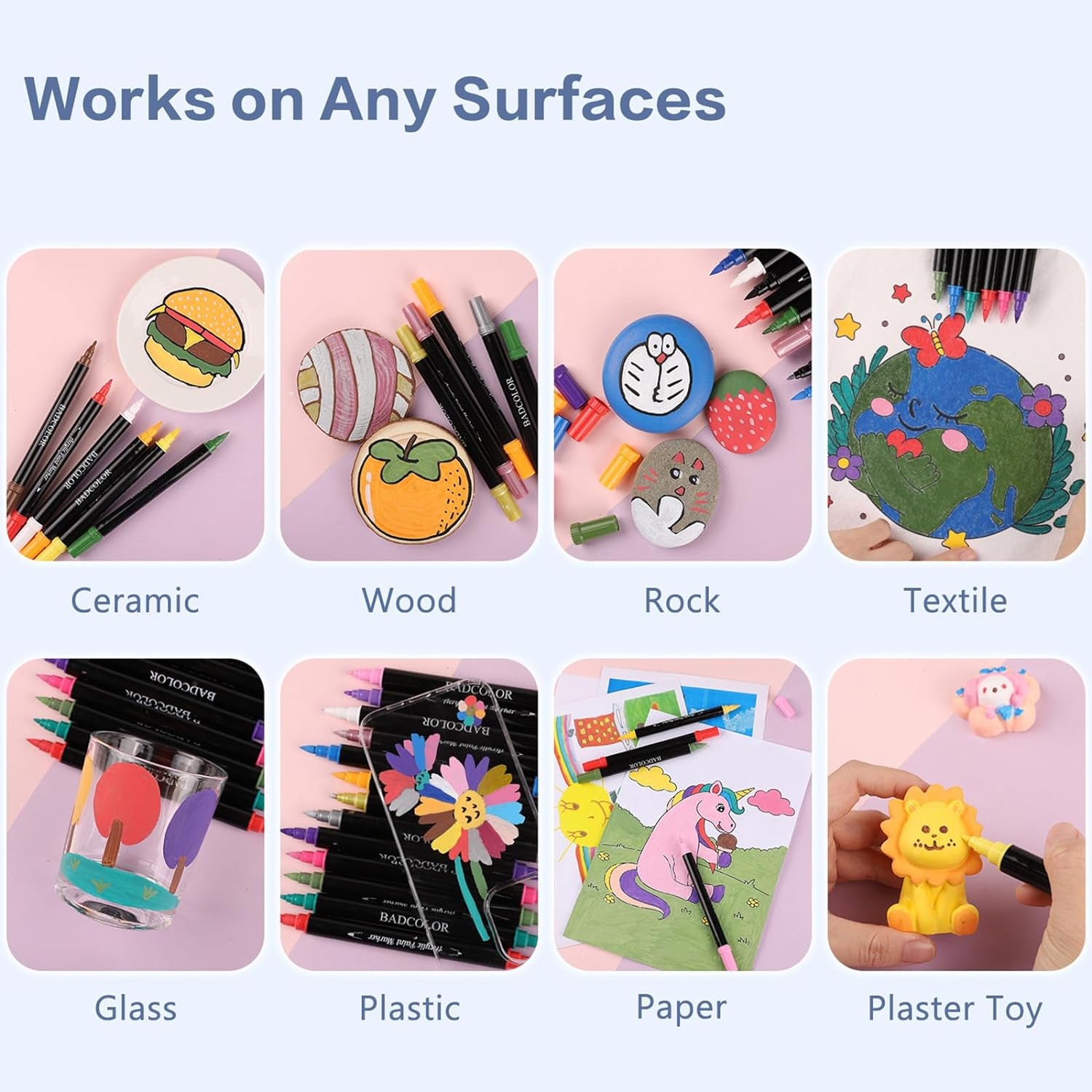 24 Dual Tip Acrylic Paint Pens Markers, Metallic and Extra Black & White Paint Pen with Fine Tip & Brush Tip for Wood, Canvas, Metal, Rock, Glass, Plastic, Ceramic, DIY Crafts Art Projects