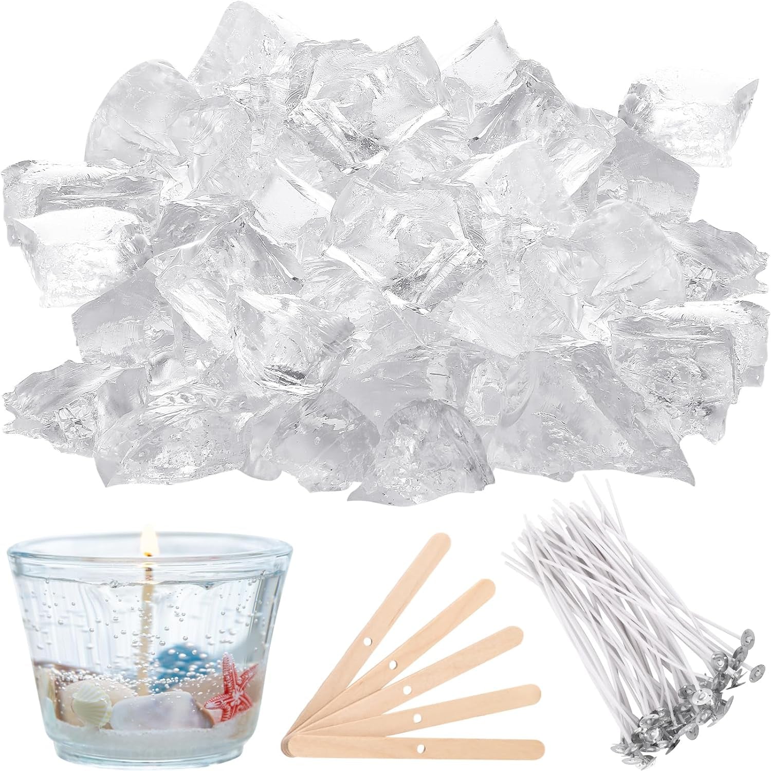 6 LB Gel Wax for Candle Making, Jelly Wax Melts Clear Candle Wax Gel Candle Wax Clear Wax with Candle Wick and Wooden Candle Wick Centering Device for or Candle Making Candles Supplies