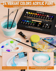 68PCS Acrylic Paint Canvas Set for Adults & Kids, Art Painting Supplies Kit with 24 Paints,Table Easel,8 Canvas Panels,12 Brushes,Paper Pad,Cleaning Cup,Sponge,Palette for Artist Beginner