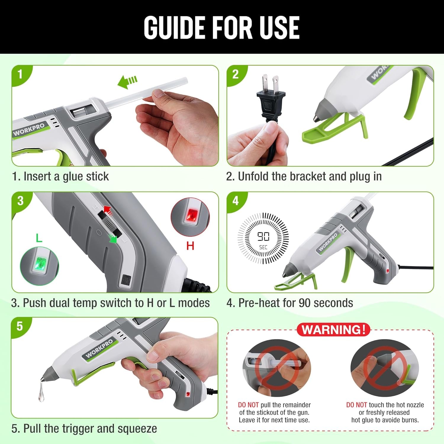 Hot Glue Gun Full Size - 60/100W Dual Temp Glue Gun and Sticks Set with 10 PCS Glue Sticks (7/16&quot;) - 90S Fast Preheating Hot Glue Gun Kit for Construction, Crafting, DIY and Repairs - White