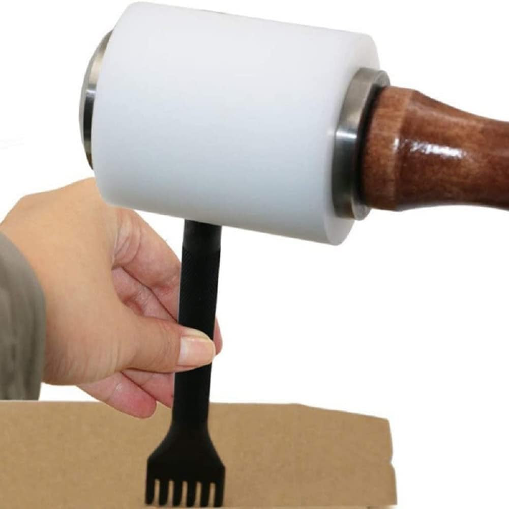 Leathercraft Wooden Handle Nylon Hammer - Wood Leather Carving Hammer Mallet for DIY Stamping Sew Leather Cowhide Tool