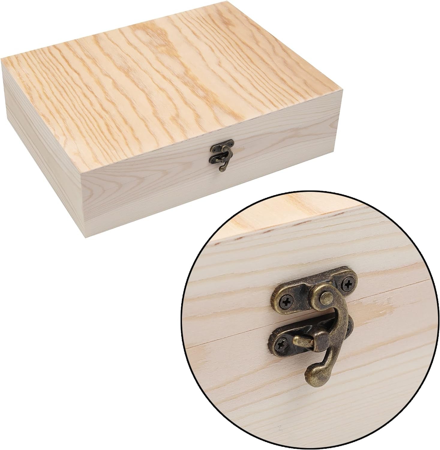 Unfinished Wooden Box with Hinged Lid for Crafts DIY Storage Jewelry Pine Box - 12" X 9" X 3.35"