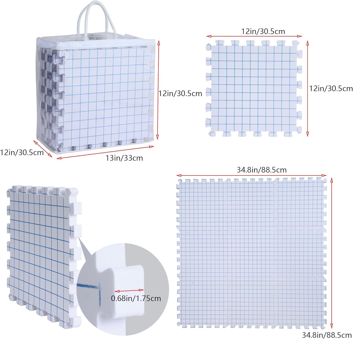 9 Pack  &amp; Crochet Project, Extra Thick Knitting Blocking Mat with Grid Lines，Knitting Mats with 100 T-Pins and Storage Bag