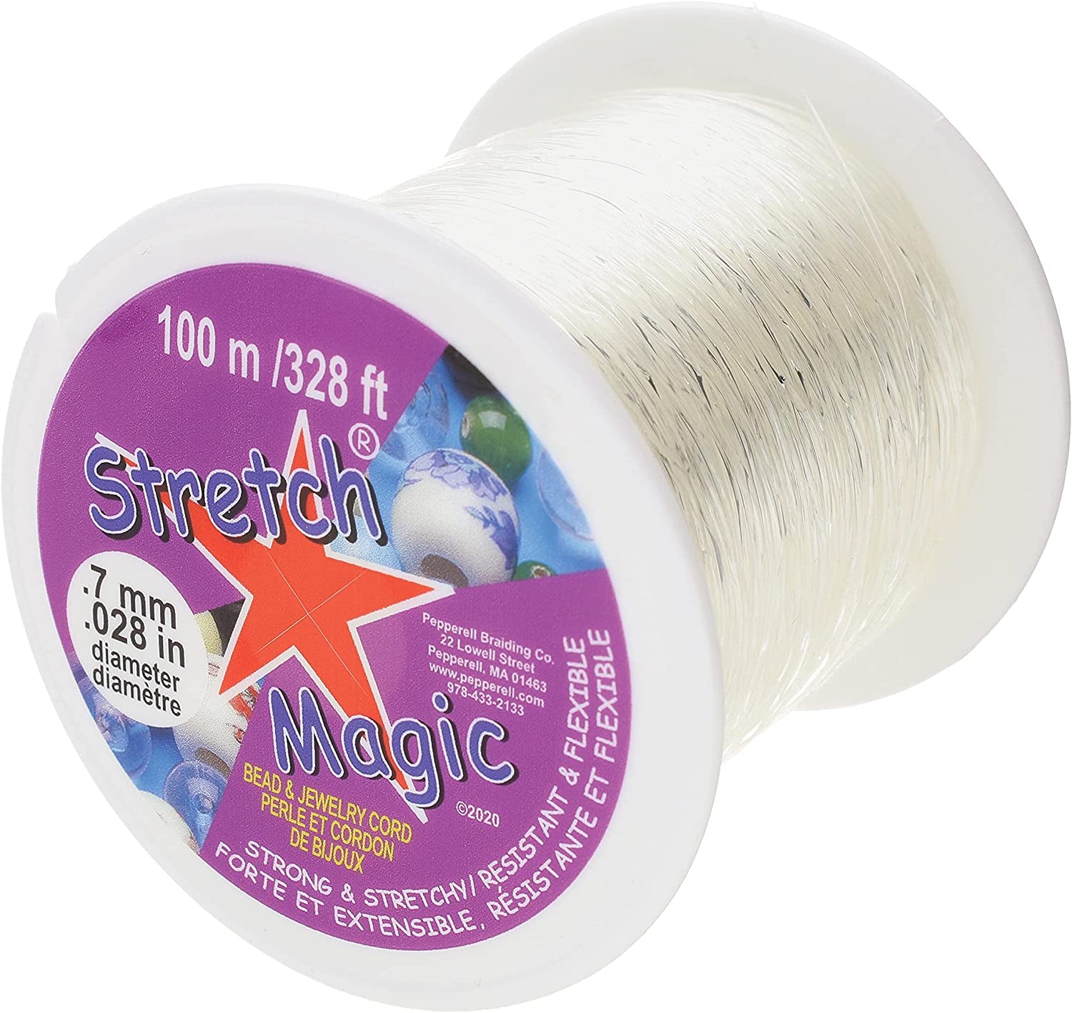 Bead & Jewelry Cord - Strong & Stretchy, Easy to Knot - Clear Color - 0.7Mm Diameter - 100-Meter (328 Ft) Spool - Elastic String for Making Beaded Jewelry