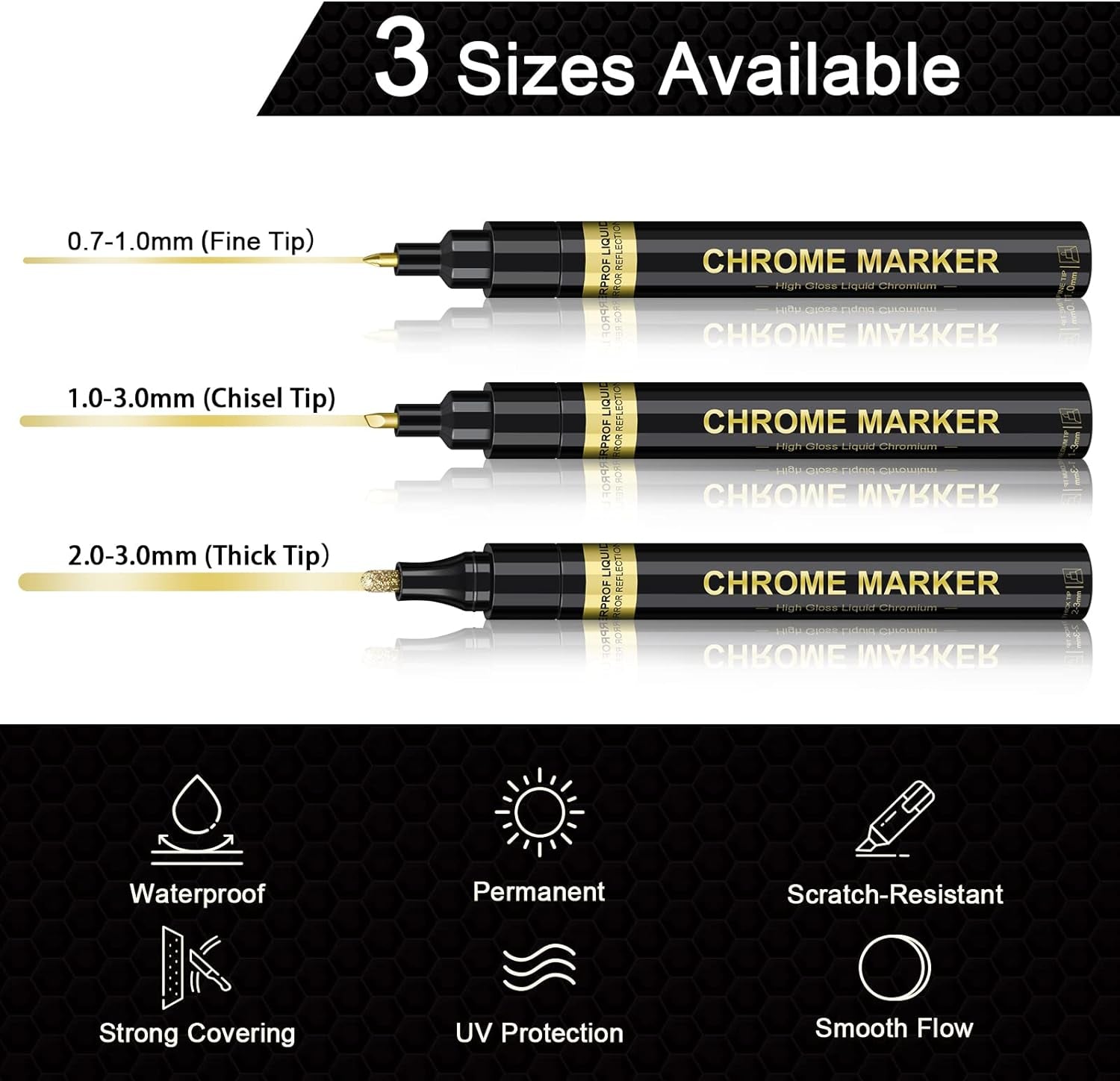 6Pcs Oil-Based Chrome Mirror Markers - Silver &amp; Gold Permanent Metallic Markers for Model Painting, DIY Projects - Waterproof, Reflective Gloss Pens