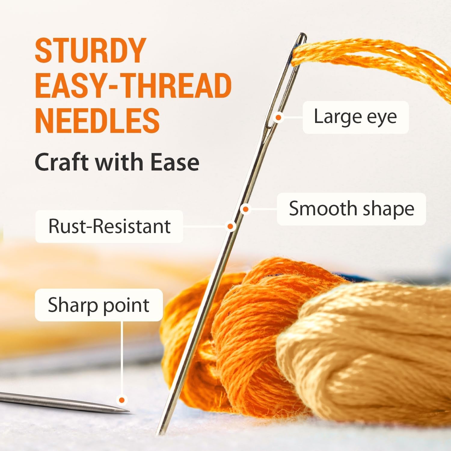 55 PCS Large Eye Sharp Needles - Easy to Thread Big Eye Sewing Needles, Embroidery Needles (6 Sizes)