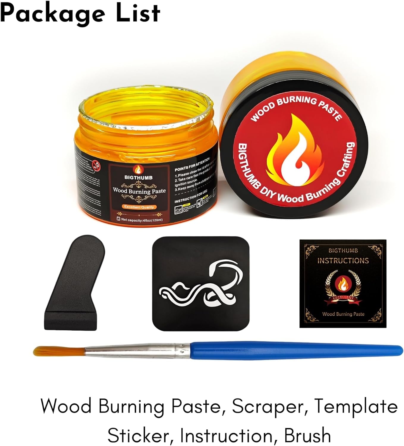 Wood Burning Gel Kit 4 OZ | Heat Activated Non-Toxic Paste for DIY Crafting, with Mini Scraper, Template Sticker, Paint Brush - Accurately & Easily Burn Designs on Wood, Canvas, Denim