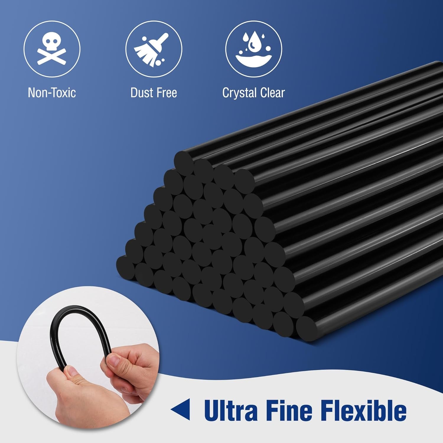 Hot Glue Sticks Full Size, 50-Pack Black Hot Melt Adhesive Glue Sticks for All-Temp Glue Guns, 0.43X8 Inches, Multipurpose for DIY Craft General Repairs, Home Decorations and Gluing Projects