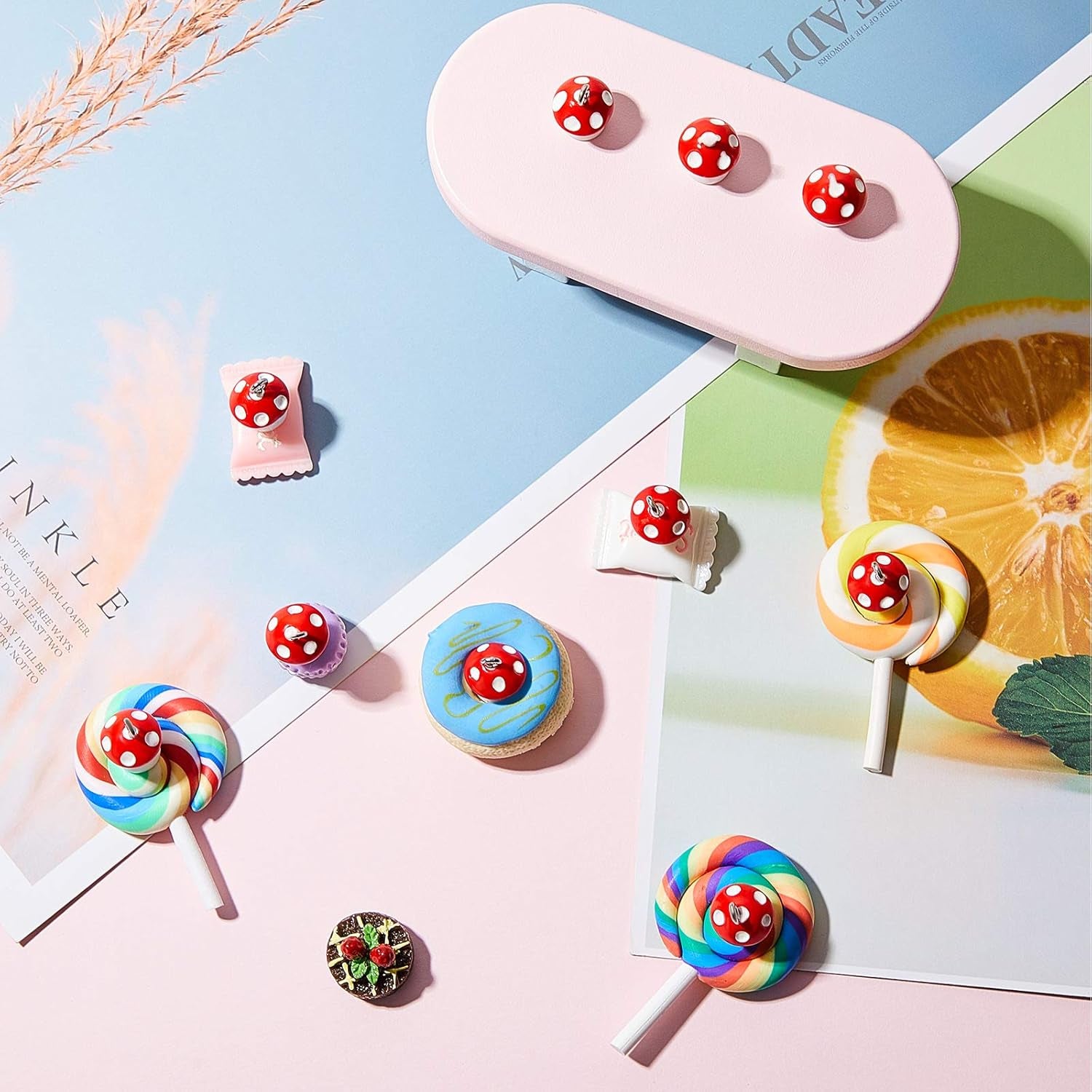 50 Pieces Mushroom Charm Pendant Mushroom Resin Charm Mushroom Jewelry Finding Charm DIY Pendant Making Resin Charm for Bracelet Necklace Earrings Keychain Craft