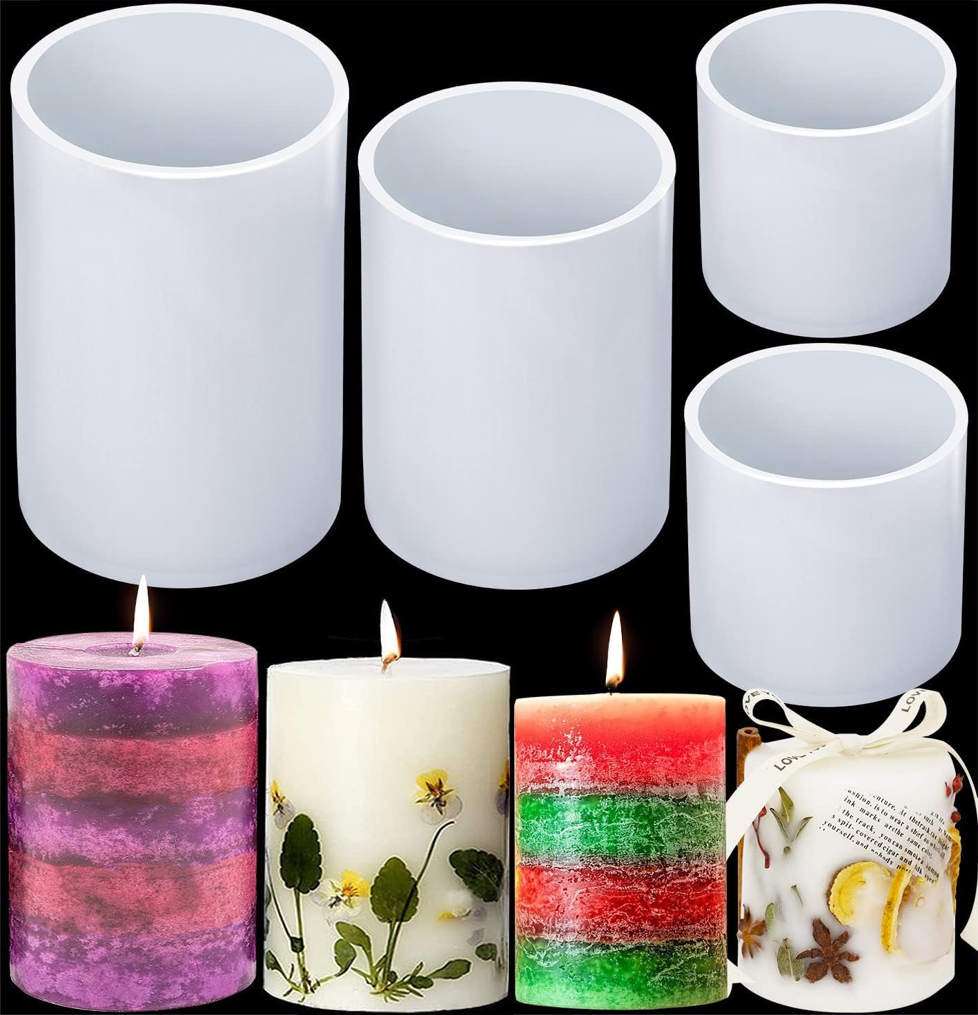 Silicone Molds for Candle Making, 4In and 3.5In and 2.5In and 2In Cylinder Silicone Candle Mold Pillar Epoxy Resin Casting Molds for Wax Candle Making (4 Sizes)