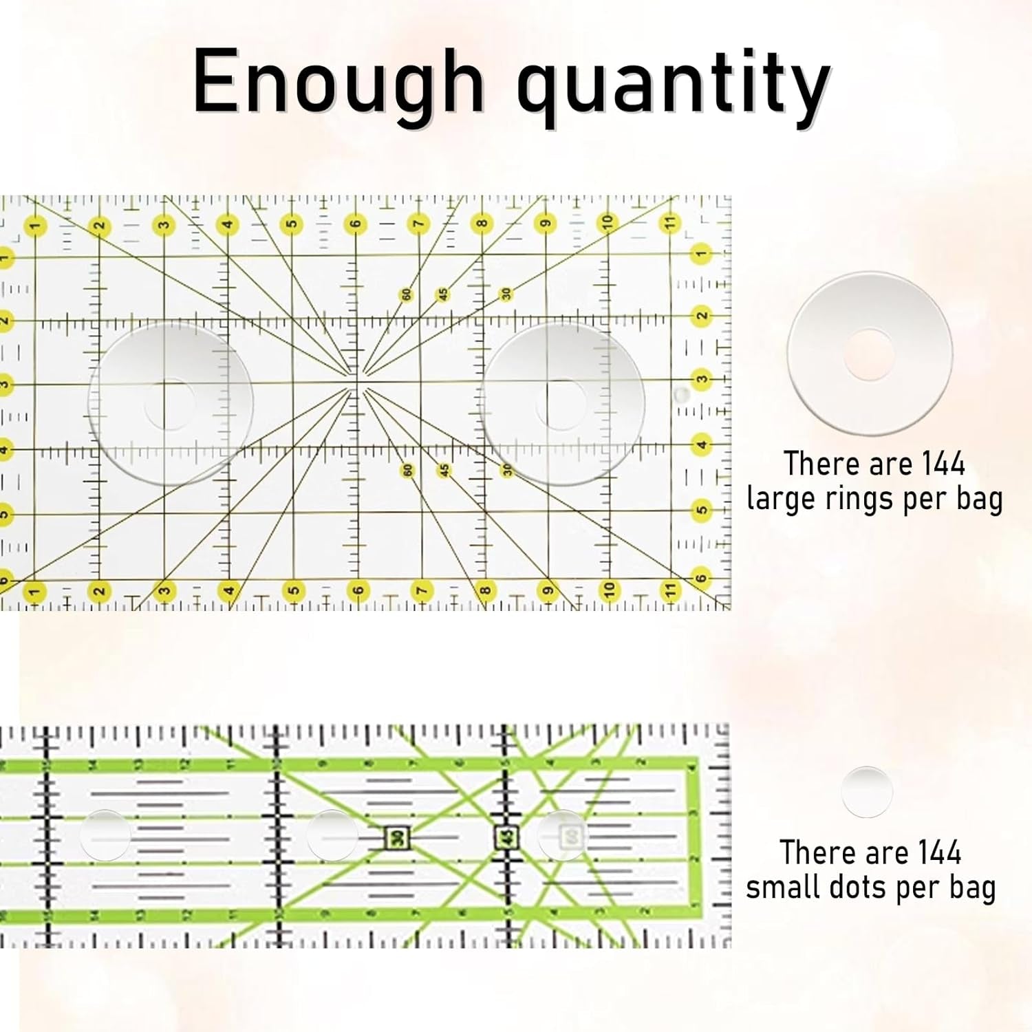 144Pcs Non-Slip Silicone Grips for Quilt Templates, Non-Slip Adhesive Rings, Quilting Rulers Sewing Rulers, Non-Slip Ruler Grip Rings, Adhesive Backing Rings Grips for Sewing Rulers