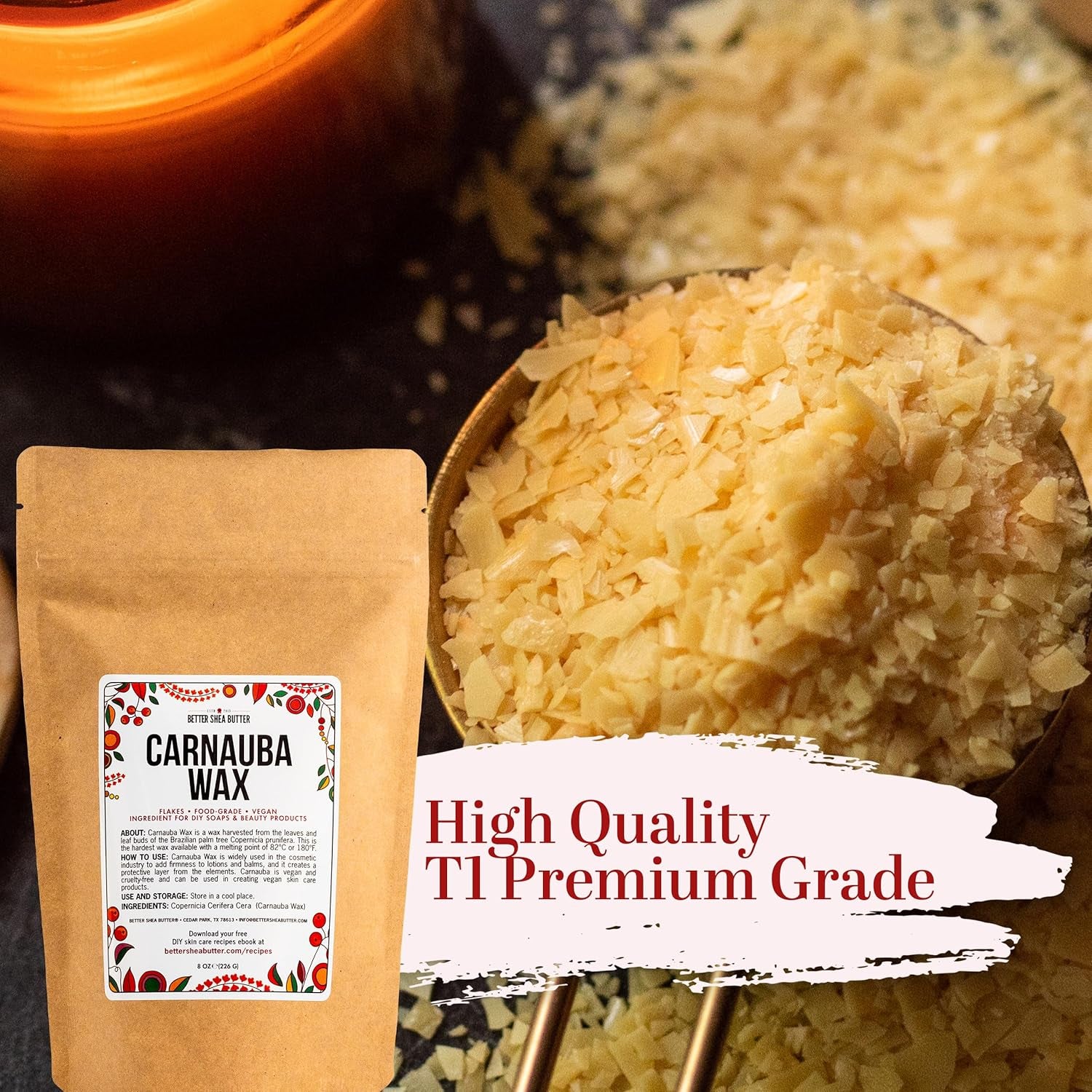 Carnauba Wax | for Use in Homemade Balms, Candles and Other Skin Care | Wood, Furniture and Leather Finishing | 100% Pure Carnauba Wax Flakes | Food Grade | Vegan Wax | 8 Oz by