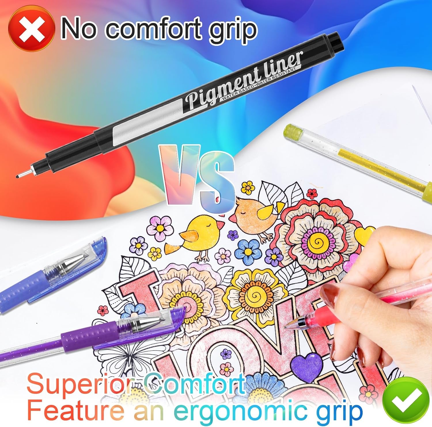 Glitter Gel Pens for Adult Coloring Books, 36 Colors Gel Marker Set Colored Pen with 40% More Ink for Kids Drawing, Doodling, Crafts and Taking Note