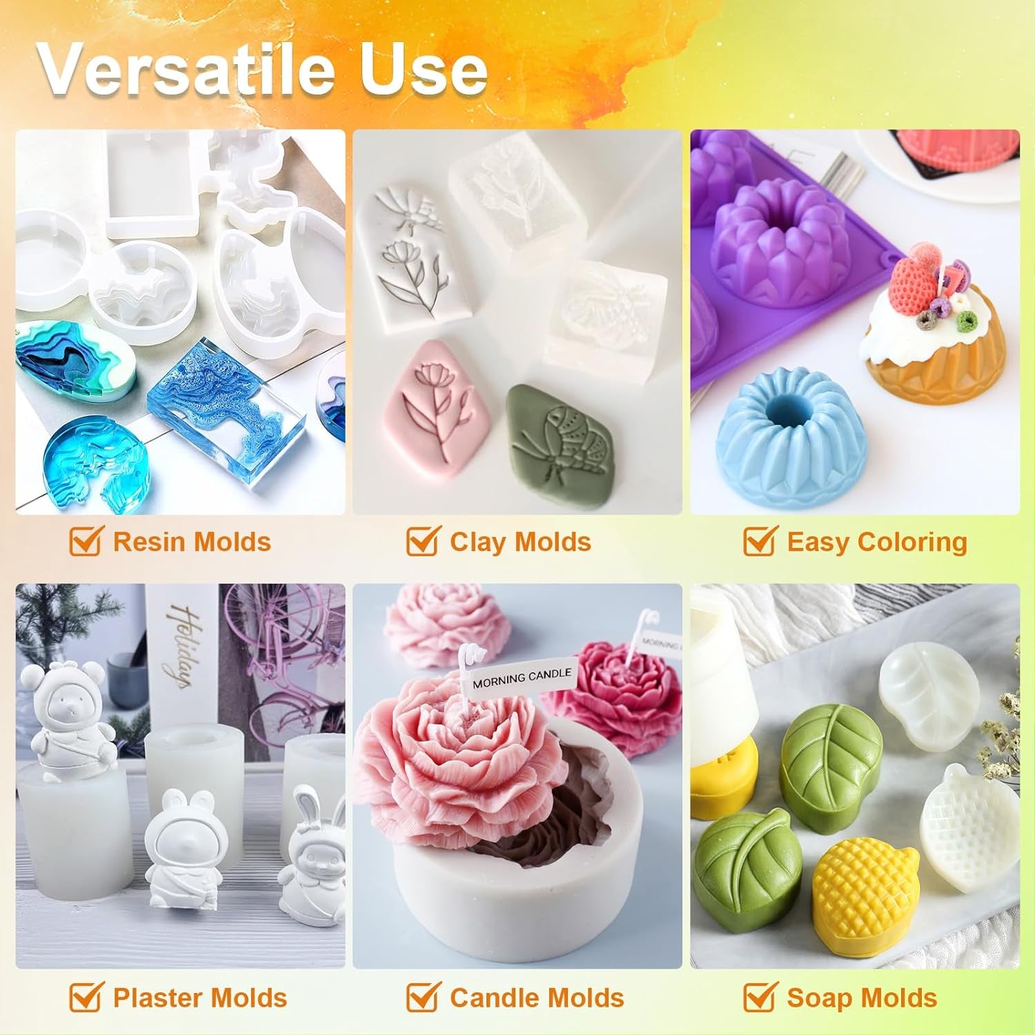 Silicone Mold Making Kit,48Oz Super Elastic Liquid Silicone for Mold Maker, Fast Cure Translucent Silicone Rubber for Casting Mold,Silicone Mold,Candle Mold,Soap Mold,Food Mold