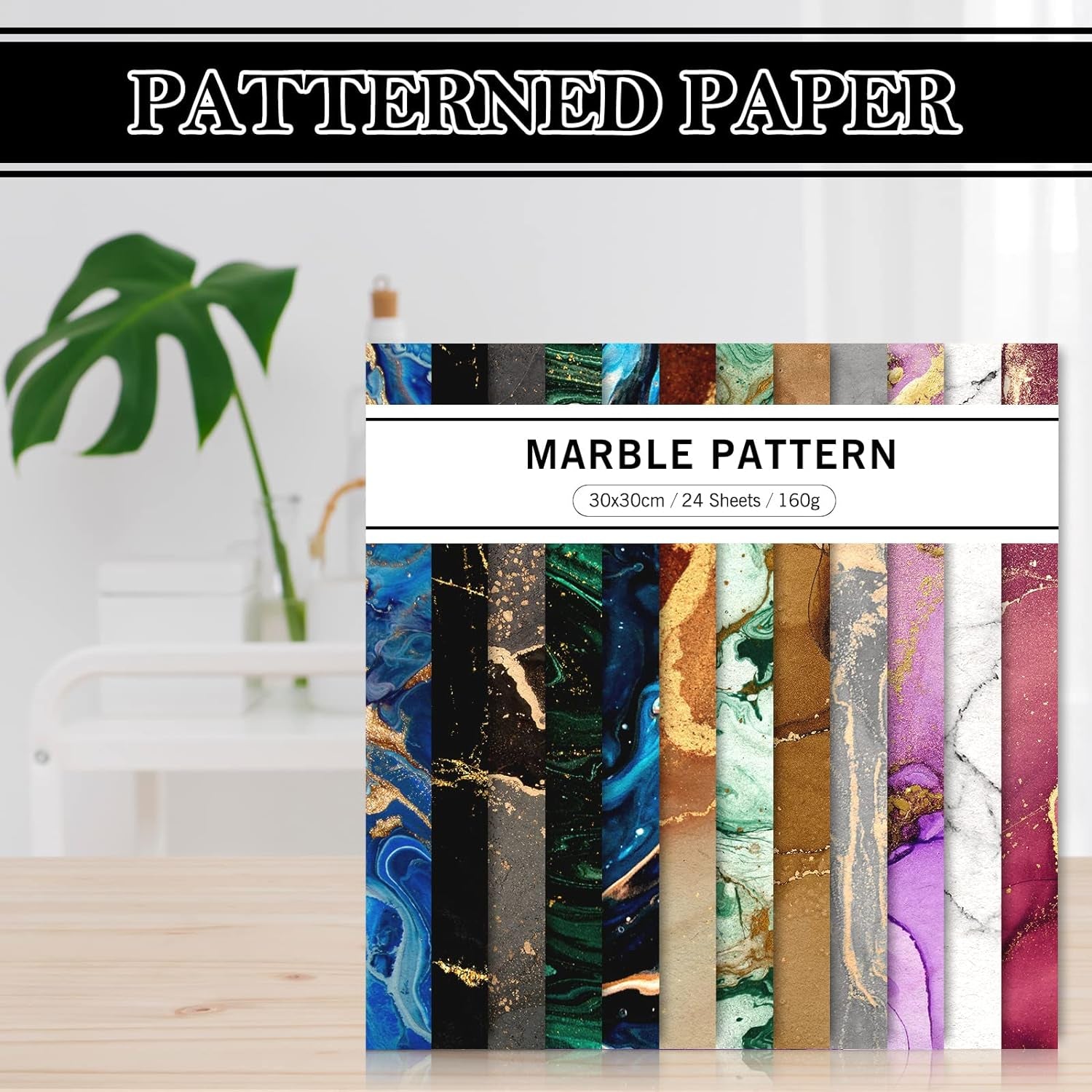 24Pcs Marble Pattern Paper Pack 30X30Cm Colorful Marble Scrapbook Specialty Paper Double-Sided Patterned Paper Collection Folded Flat for DIY Background Card Making Photo Album Decor