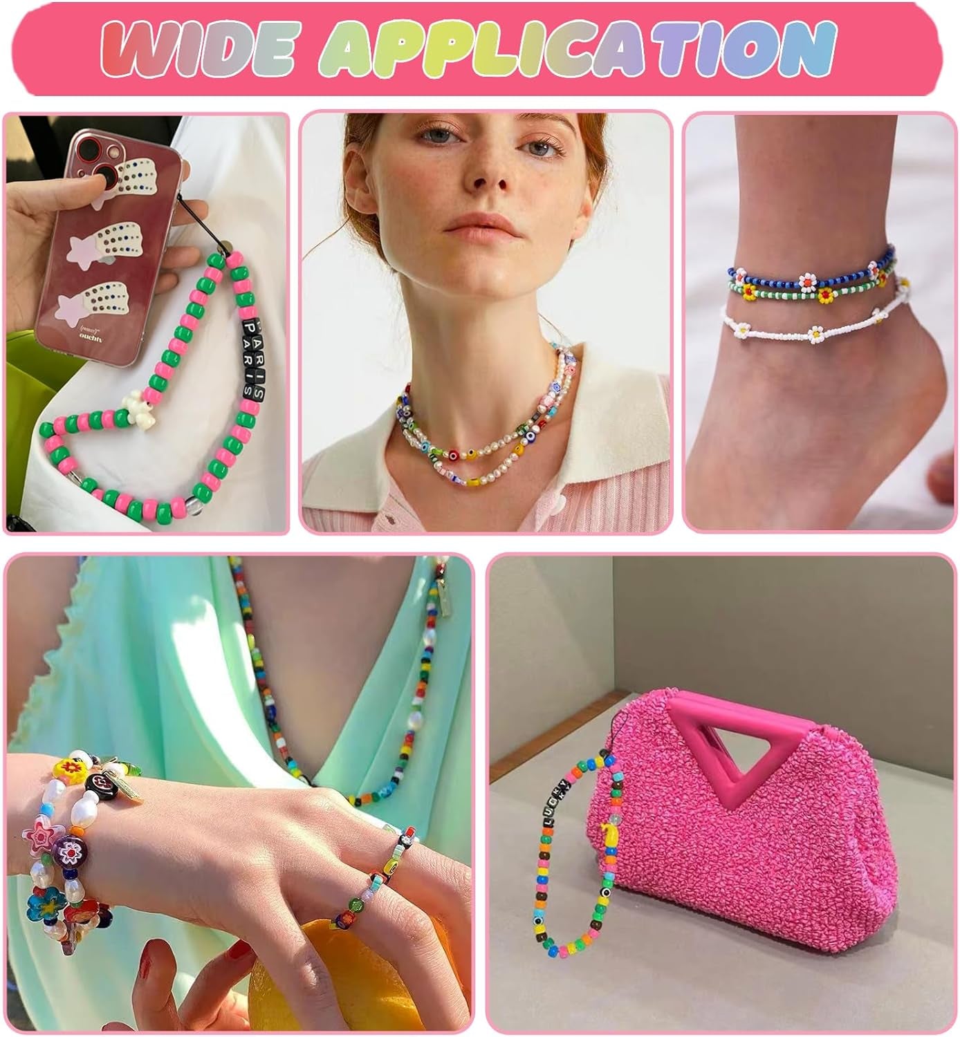 Bead Bracelet Making Kit, Friendship Bracelets Making Beads Kit, Pony Beads Charms Beads Clay Flower Letter Beads for Jewelry Making Kit, DIY Arts and Crafts Gifts for Girls Age 6 7 8 9 10-12