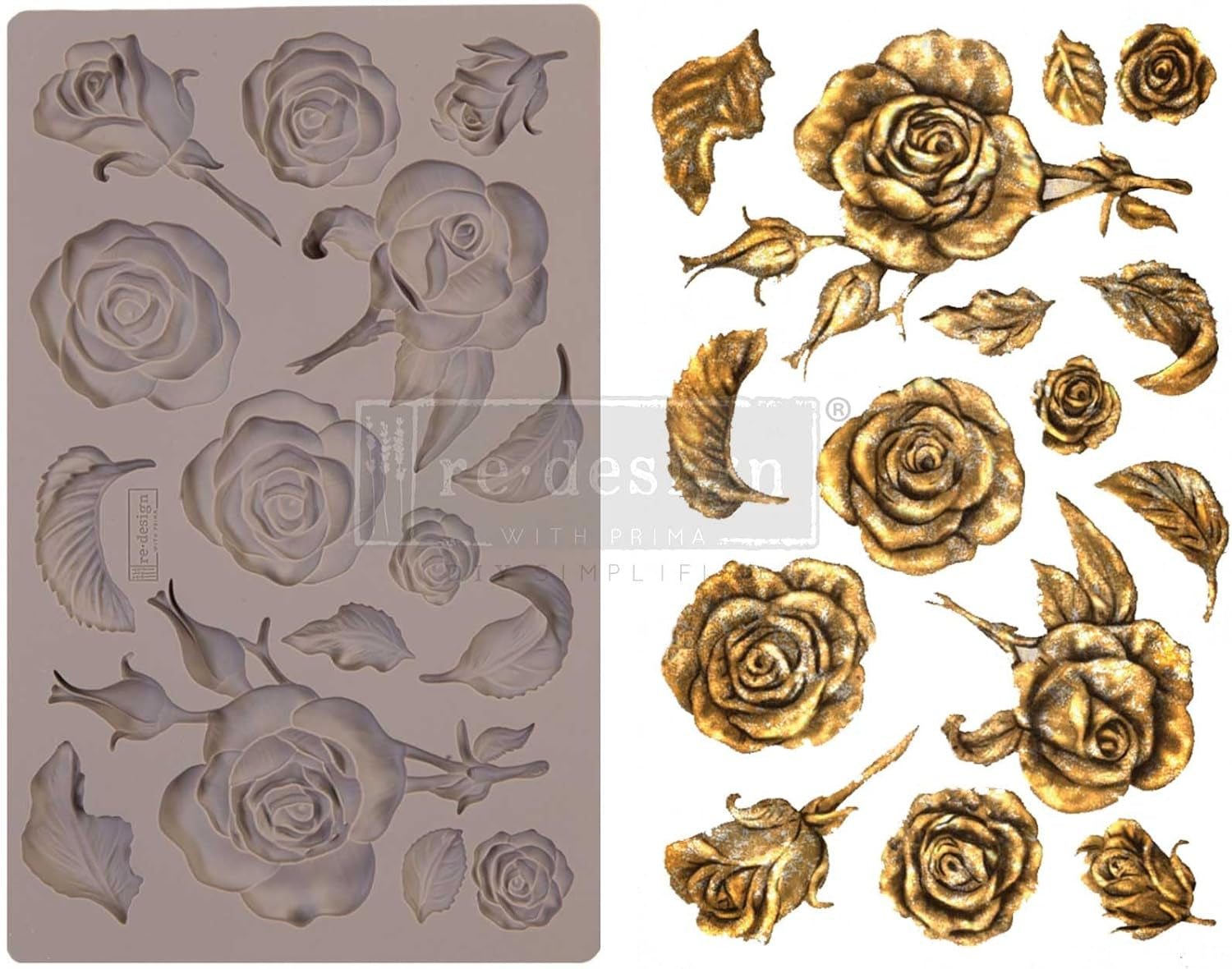 Redesign Furniture Decor Moulds® Fragrant Roses 5"X8",8Mm Thickness for Funiture Dresser, Chocolate,Cake,Candy,Backery,Soap,Polymer Clay, Earthen Clay