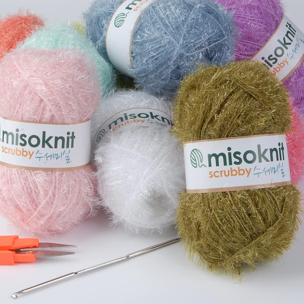 Pastel Scrubby Yarn for Dishcloths Crocheting 10 Skeins Package (Type B) - Polyester 100%, 1.4Oz(40G) Each, 98 Yards per Skein