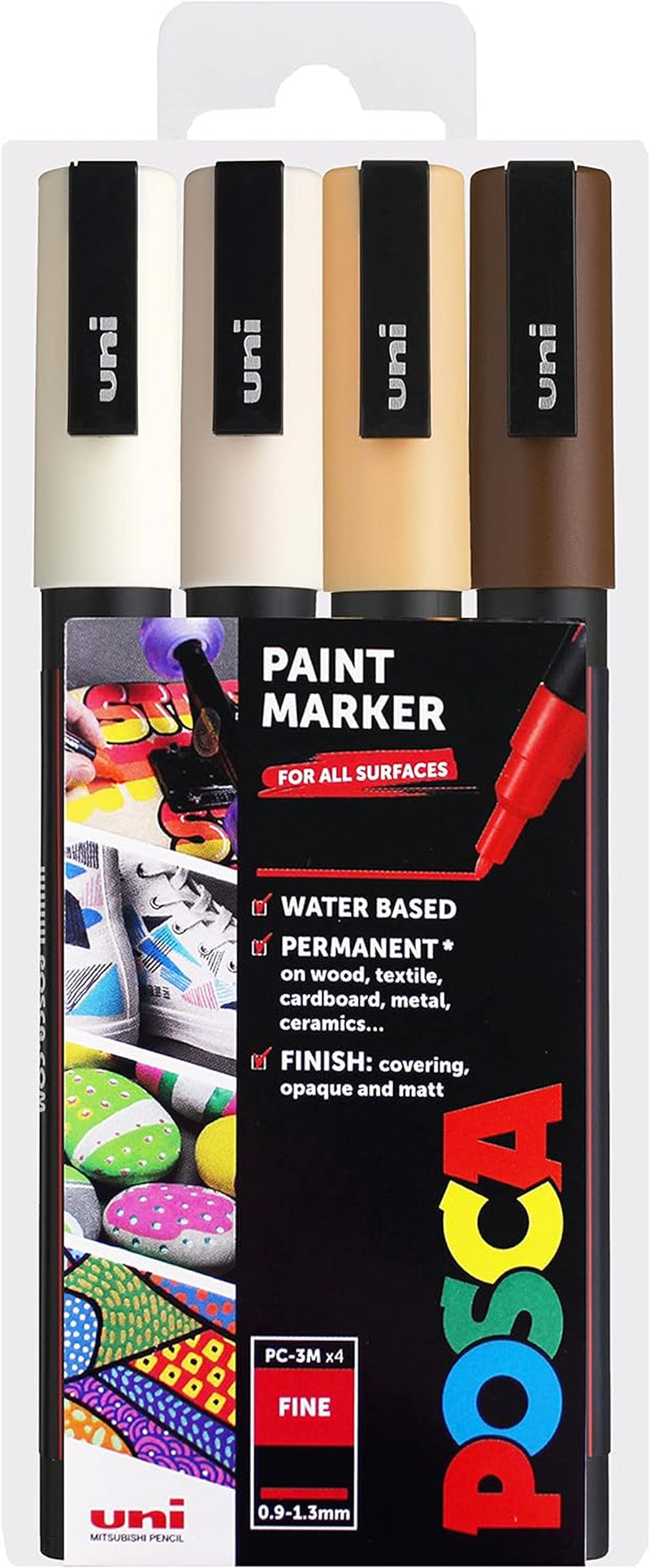 Uni POSCA - PC-3M Art Paint Markers - Set of 4 - in Plastic Wallet - Warm Neutrals Tones