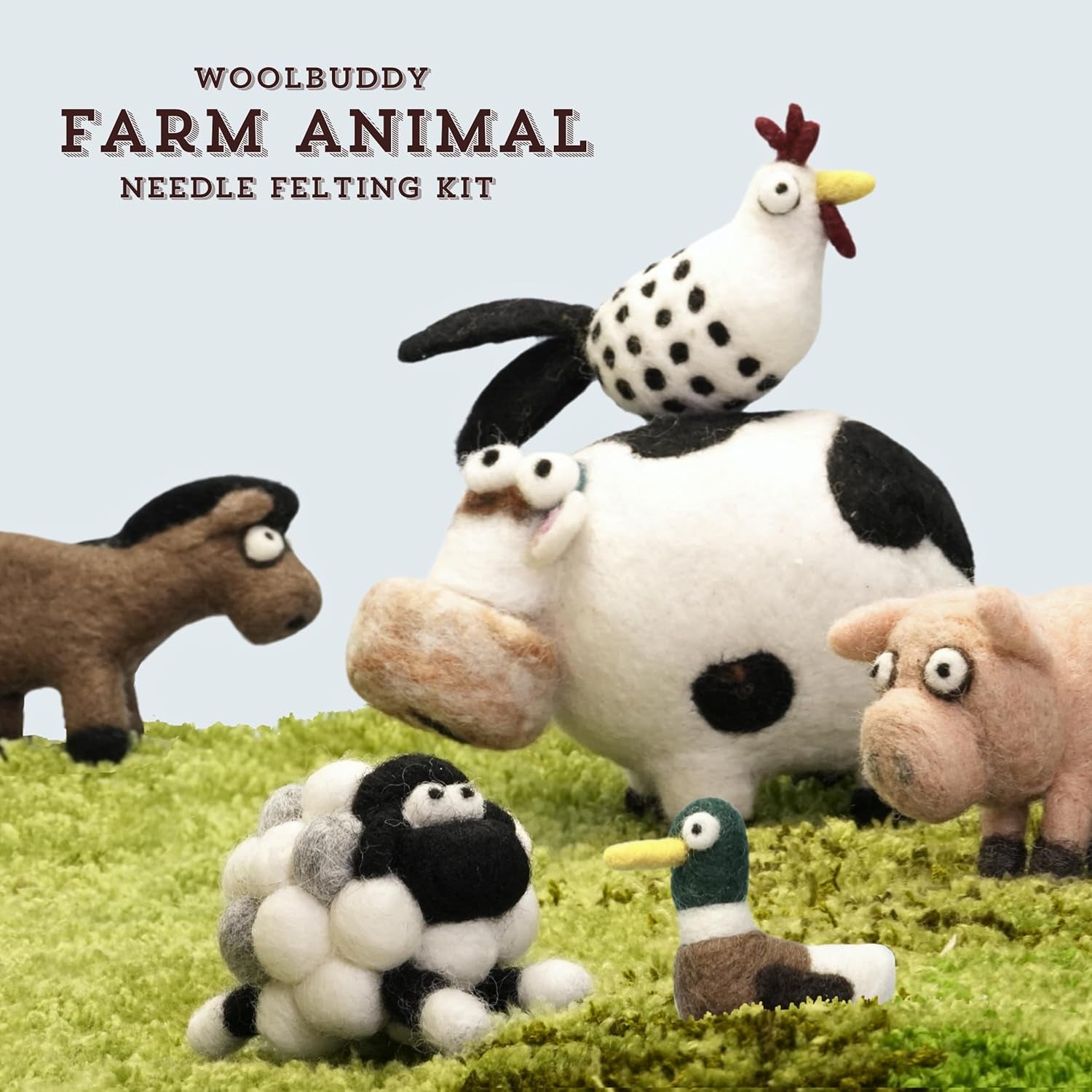 Needle Felting Kit, Farm Animals, Felting Kit for Beginners Adult, Felting Supplies Included - White Mini Felting Pad, Soft Felting Wool, 4 Felting Needles and Clear English Instructions