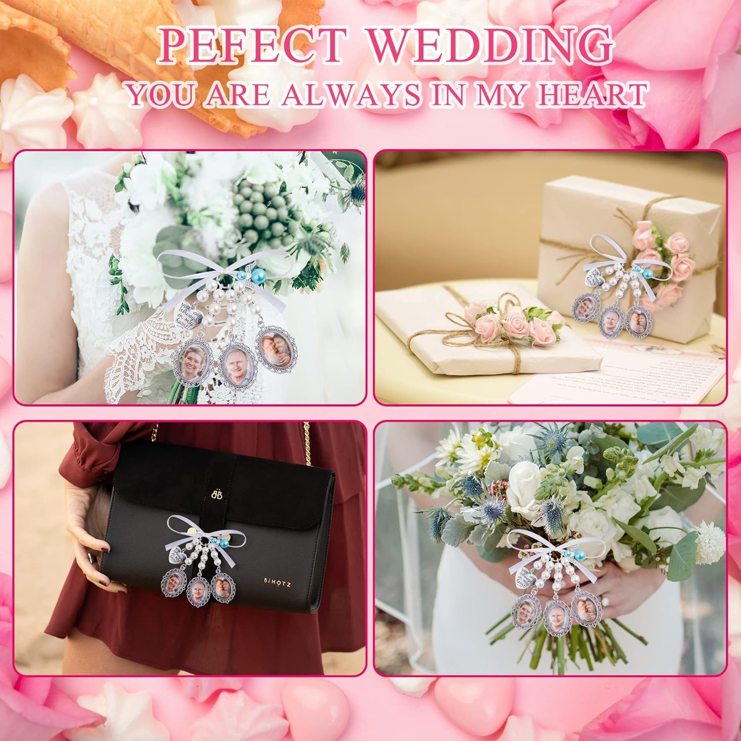 Wedding Bouquet Charm Bouquet Photo Charms Bridal Lacy Oval Bridal Charms You Are Always in My Heart DIY Bouquet Picture Charm for Wedding Memory Friend Gift