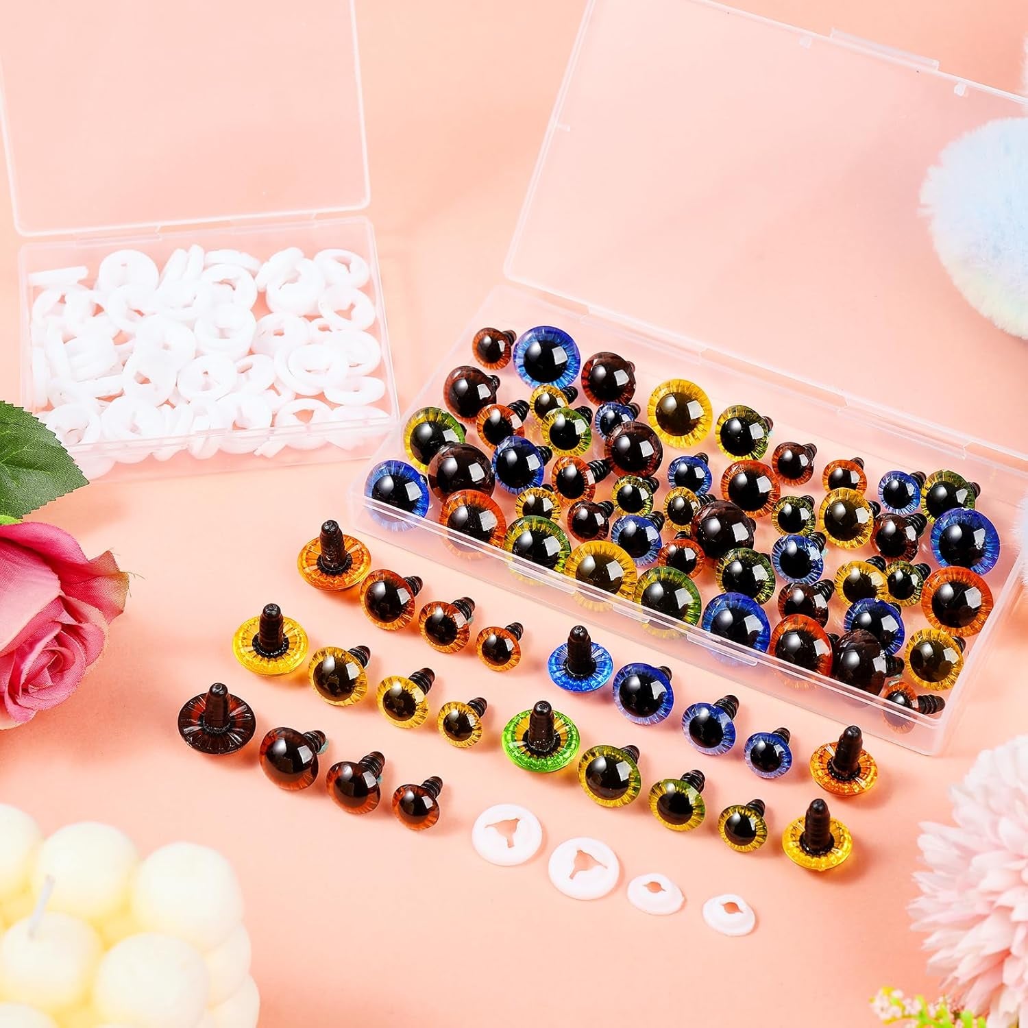 Safety Eyes 80 PCS 10Mm-18Mm Safety Eyes for Amigurumi Plastic Craft Colored Safety Eyes for Crochet with Washers Crochet Eyes for Plush Stuffed Animals, Stuffed Toy and Halloween Decorations