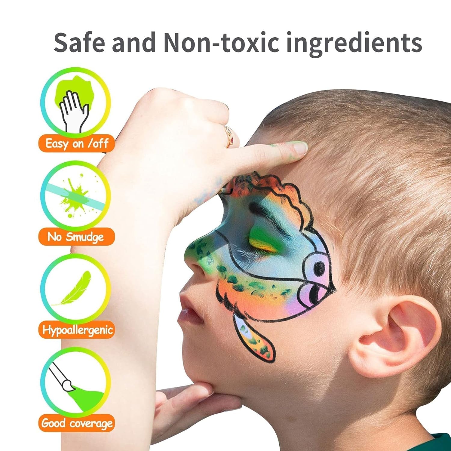 Professional Face Paint Makeup Split Cake Palette 12 × 10Gm Water Actived, Non-Toxic One Stroke Rainbow Body & Face Painting Kit with 5 Stencils, 3 Brushes for Kids Adults