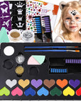 Face Painting Kit for Kids, 15 Colors Non-Toxic Water Based Face Paint Kits, Brushes Sponges Glitters Gem Sheet Stencils Hair Chalk Halloween Makeup Kit Professional Kids Face Paint Kit