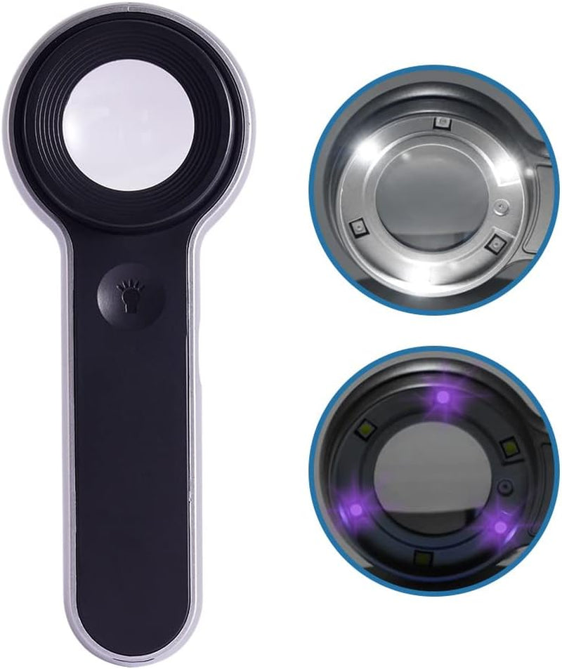 60X Illuminated Rechargeable Magnifier with Dual Coated Lenses, LED/UV Illuminated, Designed for Restoration Jewelry Identification, Close Work, Repair, Gardening, Stamps, Rock Collecting
