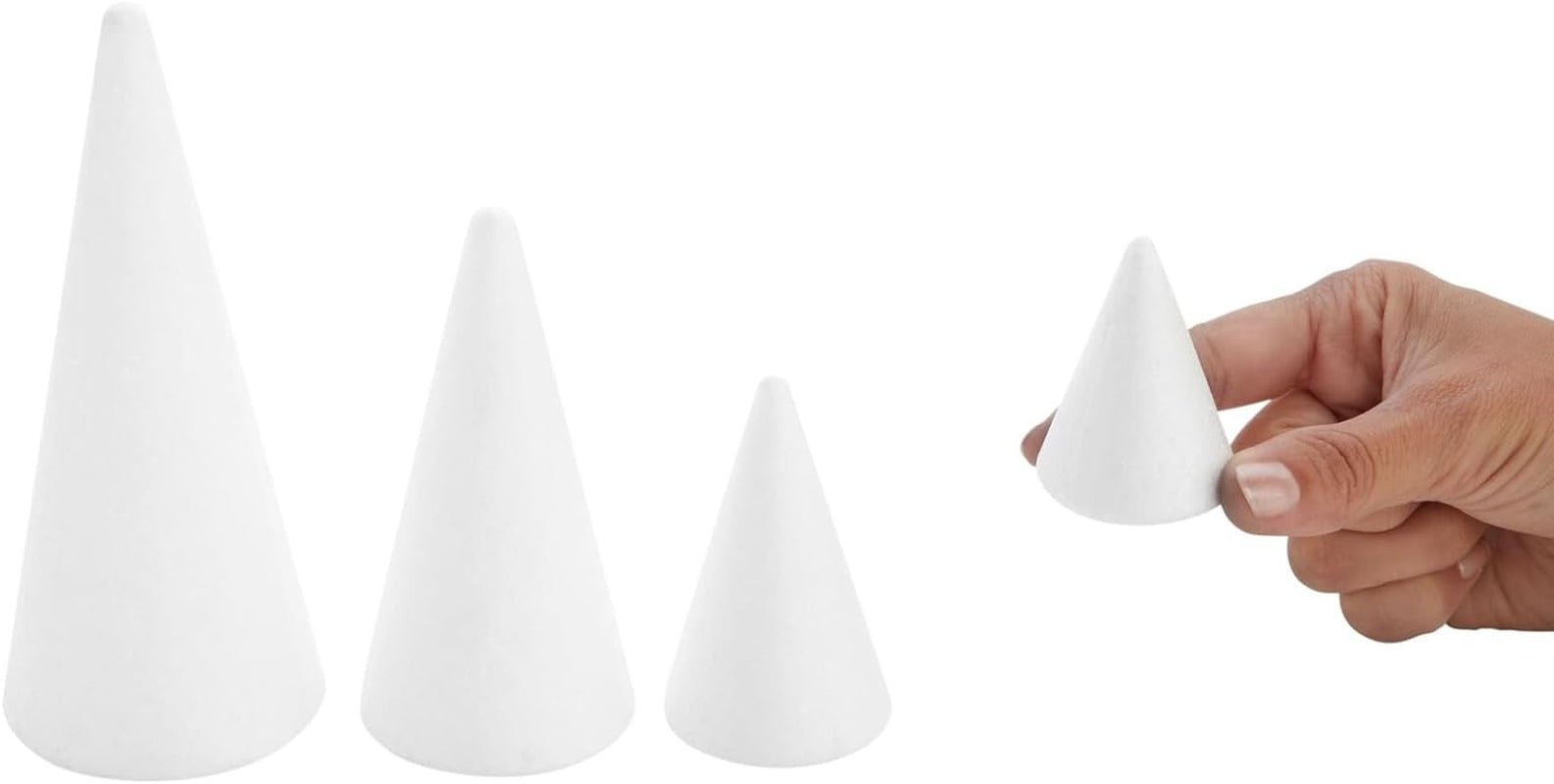 16 Pack Foam Cones for Crafts - 4 Assorted Sizes for Trees, Holiday Decorations - Handmade Gnomes (White, 2.2-6 In) - Craft Cones - Cone Shape Foam - Foam Tree Cones
