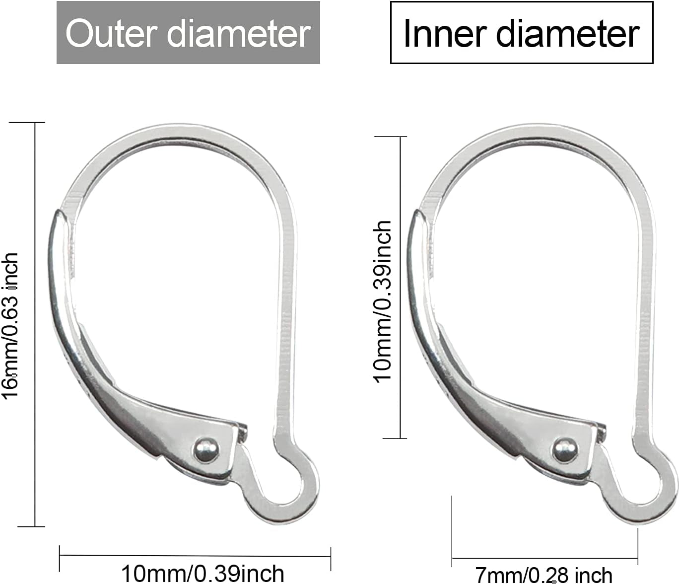 16Pcs 925 Sterling Silver Leverback Earring Hooks Hypoallergenic Interchangeable Dangle Ear Wire 10X16Mm Leverback Earring Findings for Jewelry Making