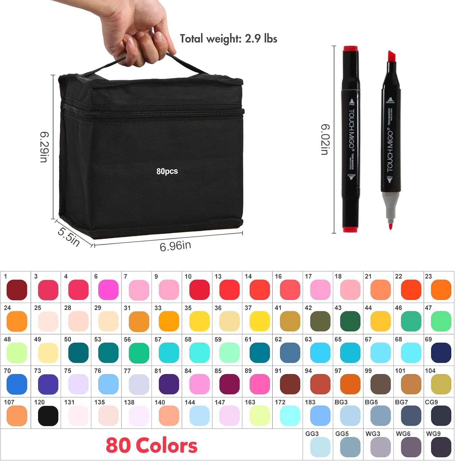 80 Colors Art Markers Pens, Dual Tips Alcohol Markers Set with Base, Permanent Sketch Markers Set for Kids Adults Painting, Coloring, Illustrations,Sketching.